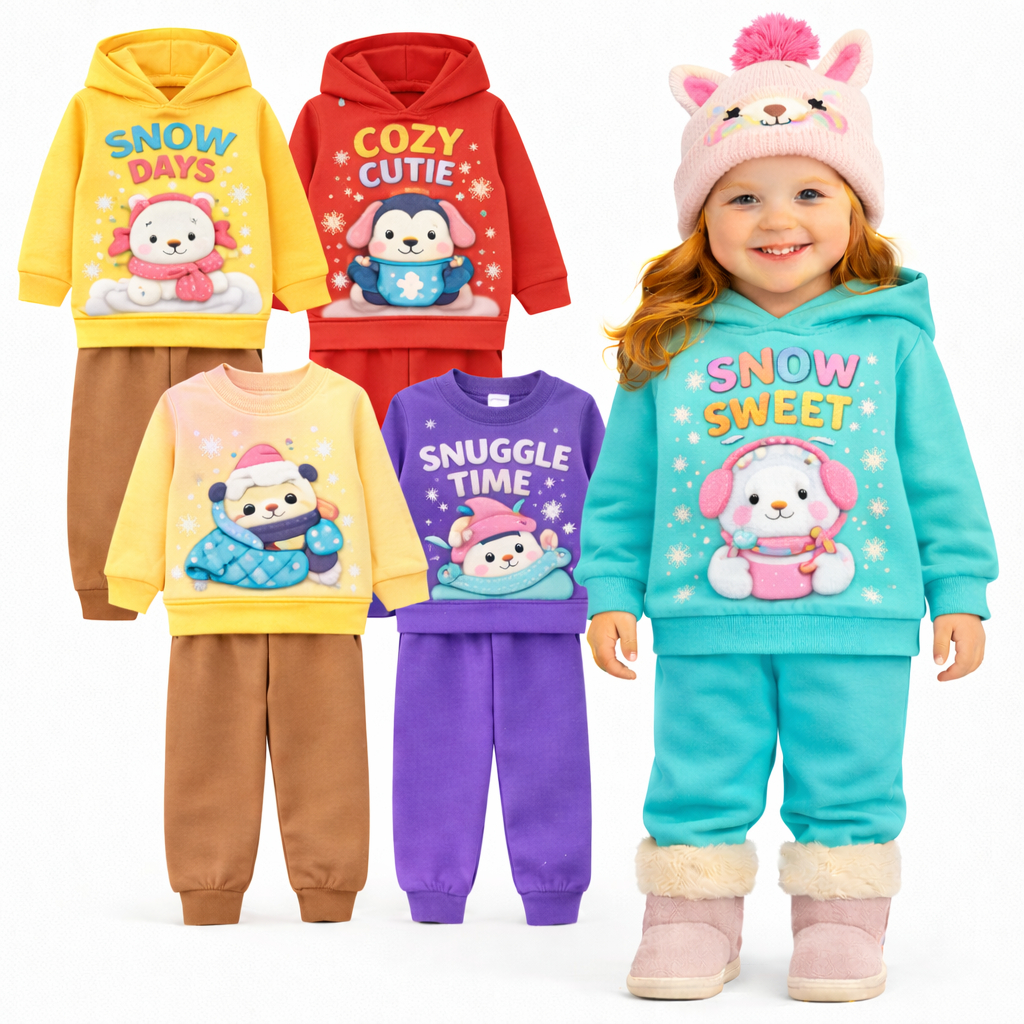 Kit 4 peças Roupa Infantil Inverno Menina Kit 2 ou 1  Conjunto de Moletom Infantil Flanelado Peluciado Feminino
