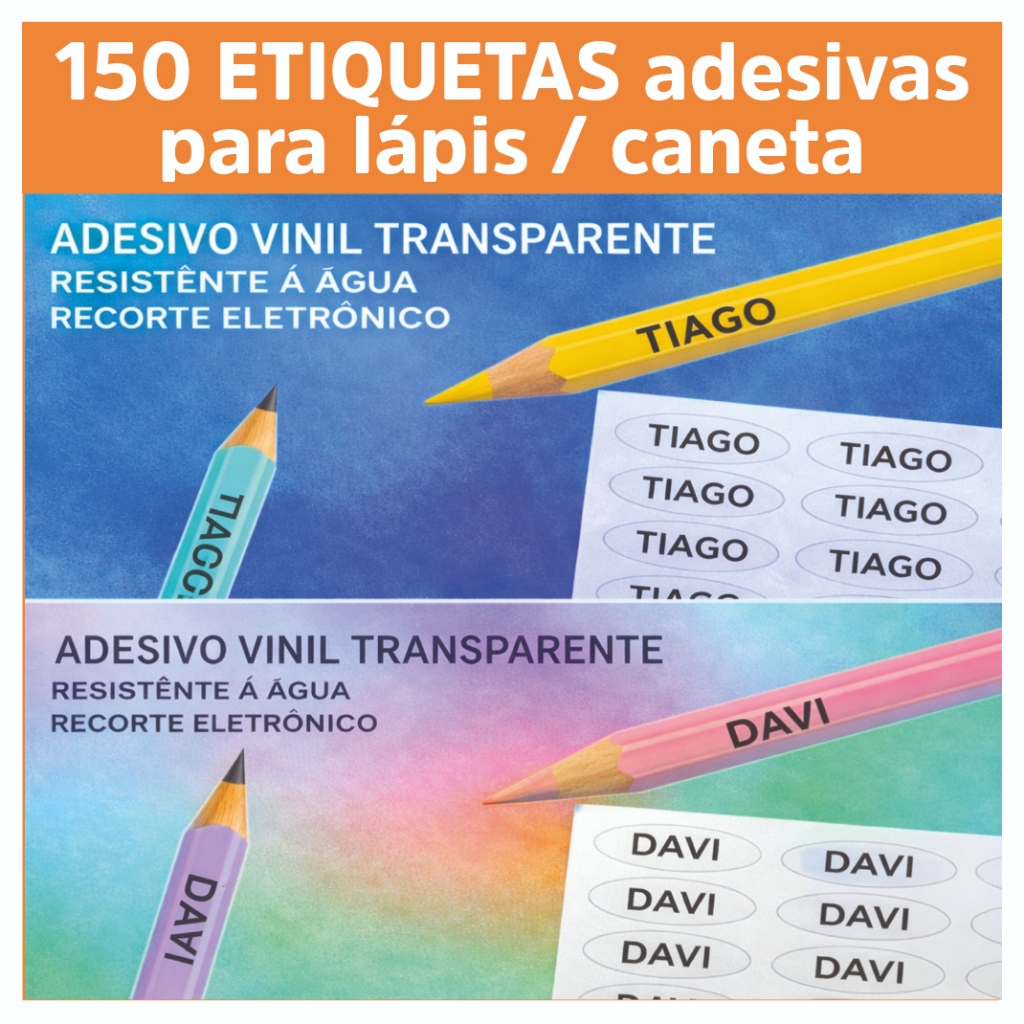 150 Etiquetas Adesivos Personalizados com Nome  para Lápis em Vinil TRANSPARENTE em Oferta na Shopee