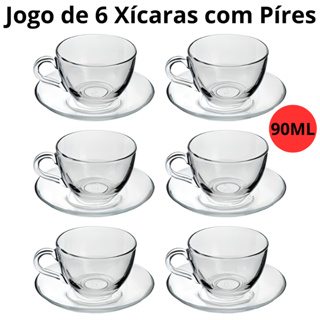 Jogo de Xícaras Com Pires Café Chá 12 Peças Transparente Vidro Incolor 90ml em Oferta na Shopee
