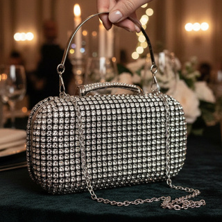 Bolsa De Festa Clutch Festa Feminina Com Strass Brilho Para Casamento Alça Corrente Transversal em Oferta na Shopee