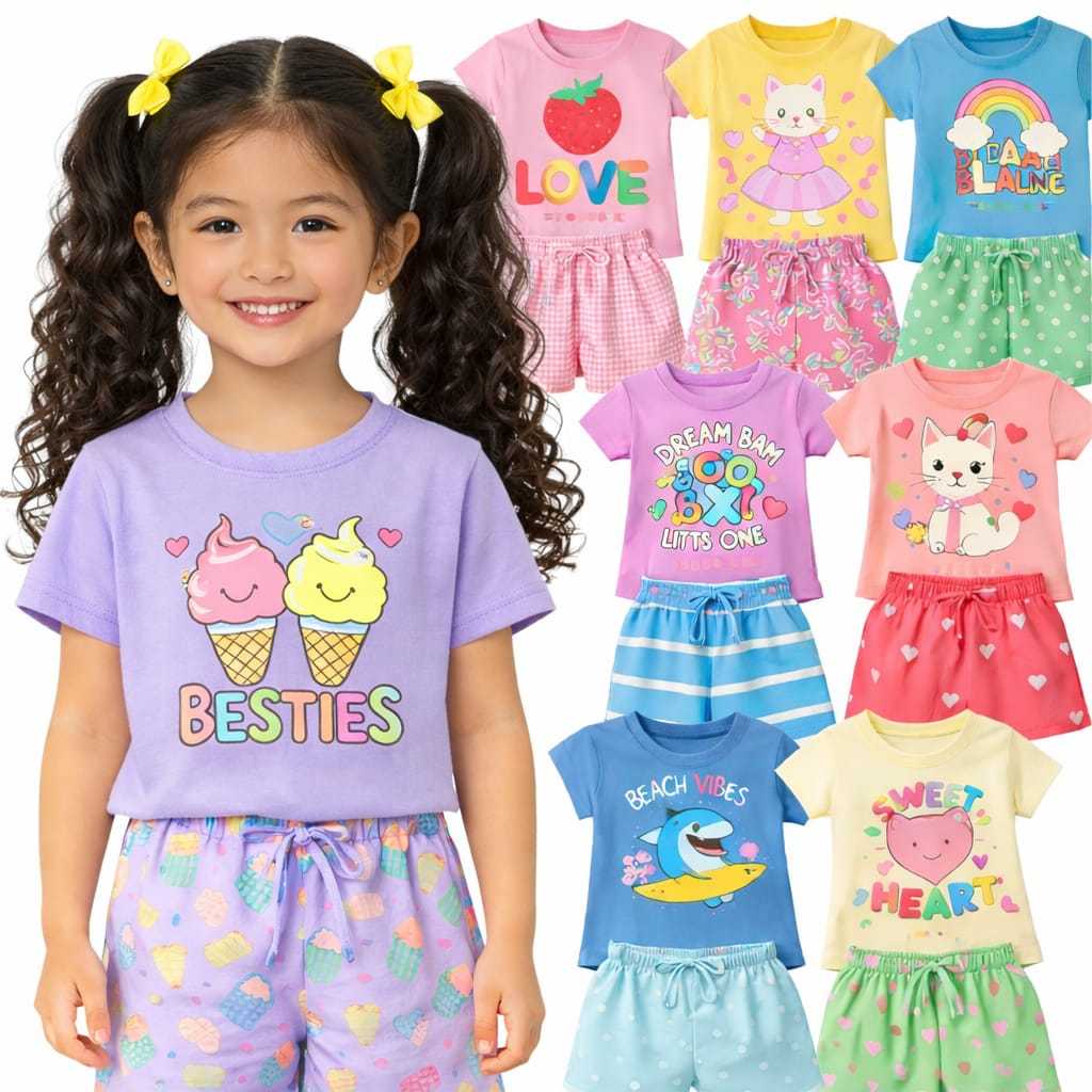 Kit de 2, 4 ou 10 Peças Roupa Infantil Menina Conjunto Verão Criança Feminino Tamanho 1 ao 14