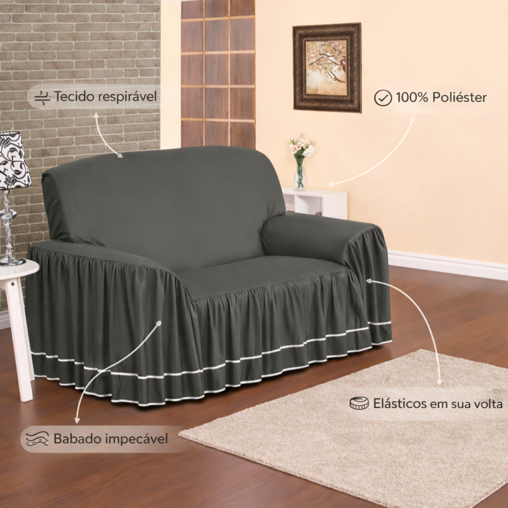 Capa protetor Sofá Dália 2 e/ou 3 lugares 100% Poliéster De Alta Qualidade
