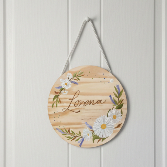✨ Plaquinha Personalizada em MDF – Tema Margaridas roxo | 20cm ✨