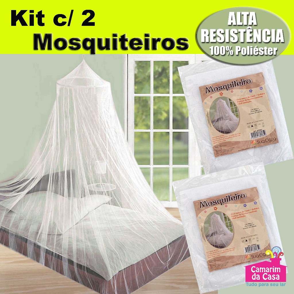 Kit c/ 2 Mosquiteiros Cortinado De Teto Casal Grande em Filó Branco 280cm Altura Tecido Super Resistente em Oferta na Shopee