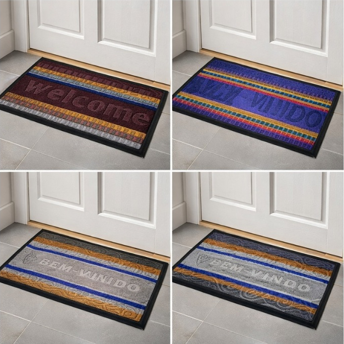 Tapete Capacho De Entrada Bem Vindo  Listrado Antiderrapante Pvc Cores