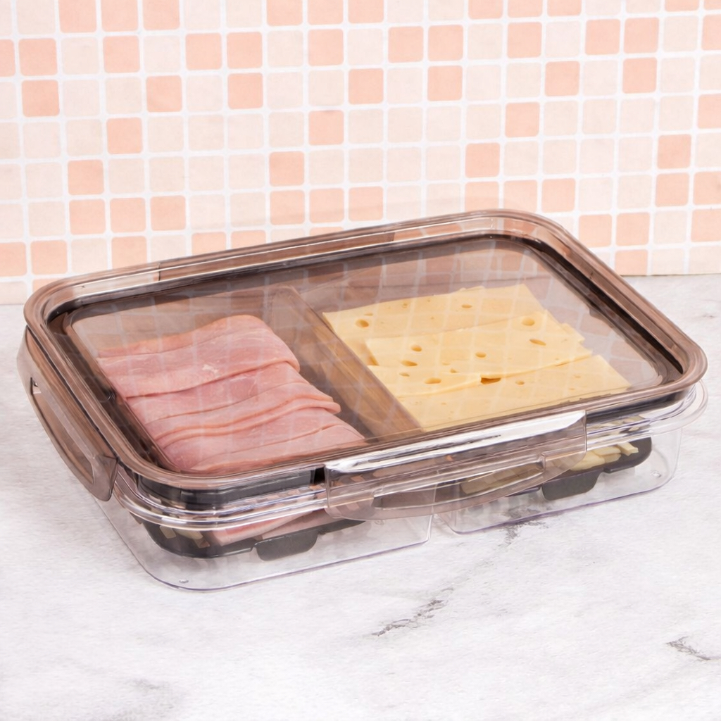 Porta Frios Hermético com Divisória e Tela– Ideal para Presunto e Queijo – Organizador de Geladeira