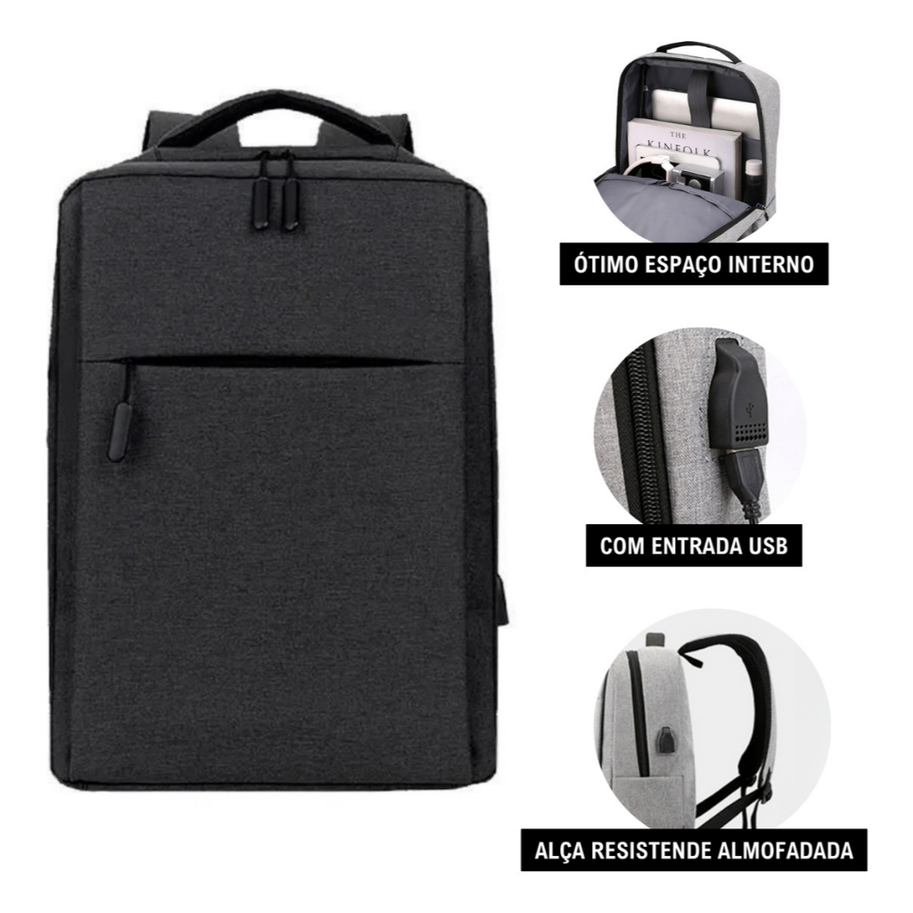 Mochila Bolsa Unissex Notebook Impermeável Espaçosa USB em Oferta na Shopee