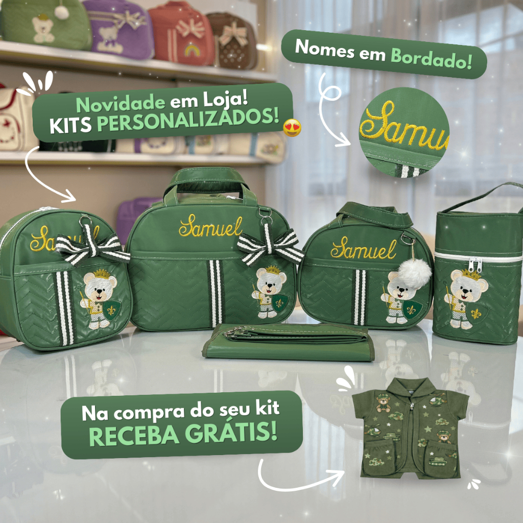 Kit Bolsa Mala Maternidade Personalizado Completo com Troca-Fraldas para Meninos