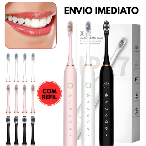 Escova De Dentes Elétrica Recarregável À Prova D'água Sonic IPX7 Com 4 Cabeças Substituível inteligente Ultrassônico em Oferta na Shopee