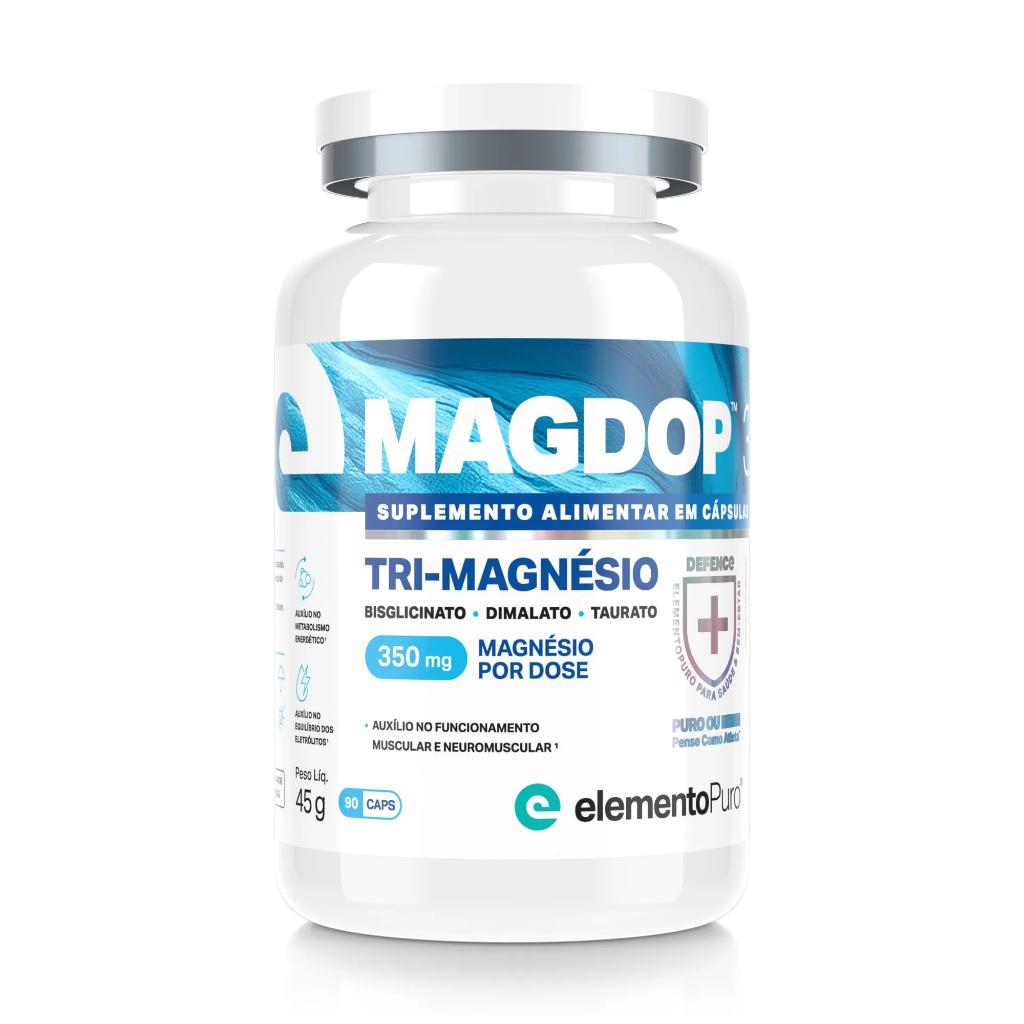 TRI-MAGNÉSIO - MAGDOP 3   Bisglicinato  Dimalato  Taurato 90 Cápsulas - ELEMENTO PURO