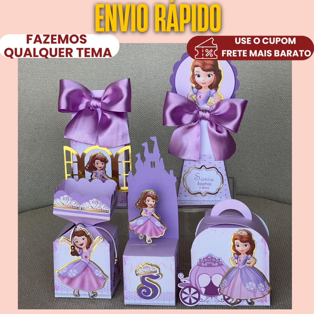 Lembrancinha Personalizada Princesa Sofia | COM APLIQUE 3D/ Caixinhas - PEGUE E MONTE