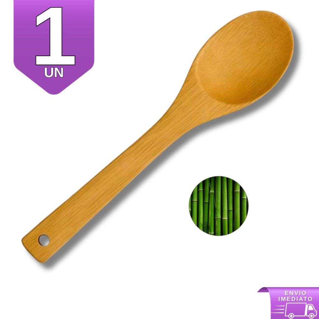 Colher de Bambu 30cm Para Cozinha Gourmet - Utensílio de Madeira Bamboo Natural Resistente em Oferta na Shopee