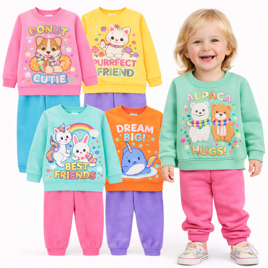 Kit Sortido 2 ou 4 Peças de Moletom Infantil Bebê Menina INVERNO Conjuntos Moletom Infantil Feminino Inverno Flanelado