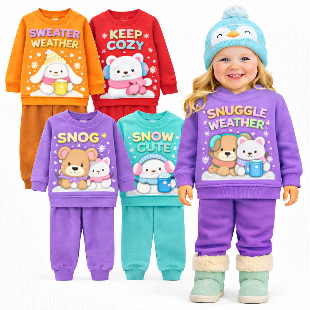 Kit Sortido 2 ou 4 Peças Roupa de Moletom Flanelado Infantil Menina Inverno Conjunto Infantil Bebê Feminino Quentinho
