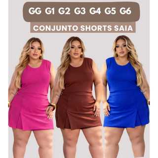 Conjunto Plus Size Shorts Saia Cropped em Malha Premium (Zero transparência) em Oferta na Shopee