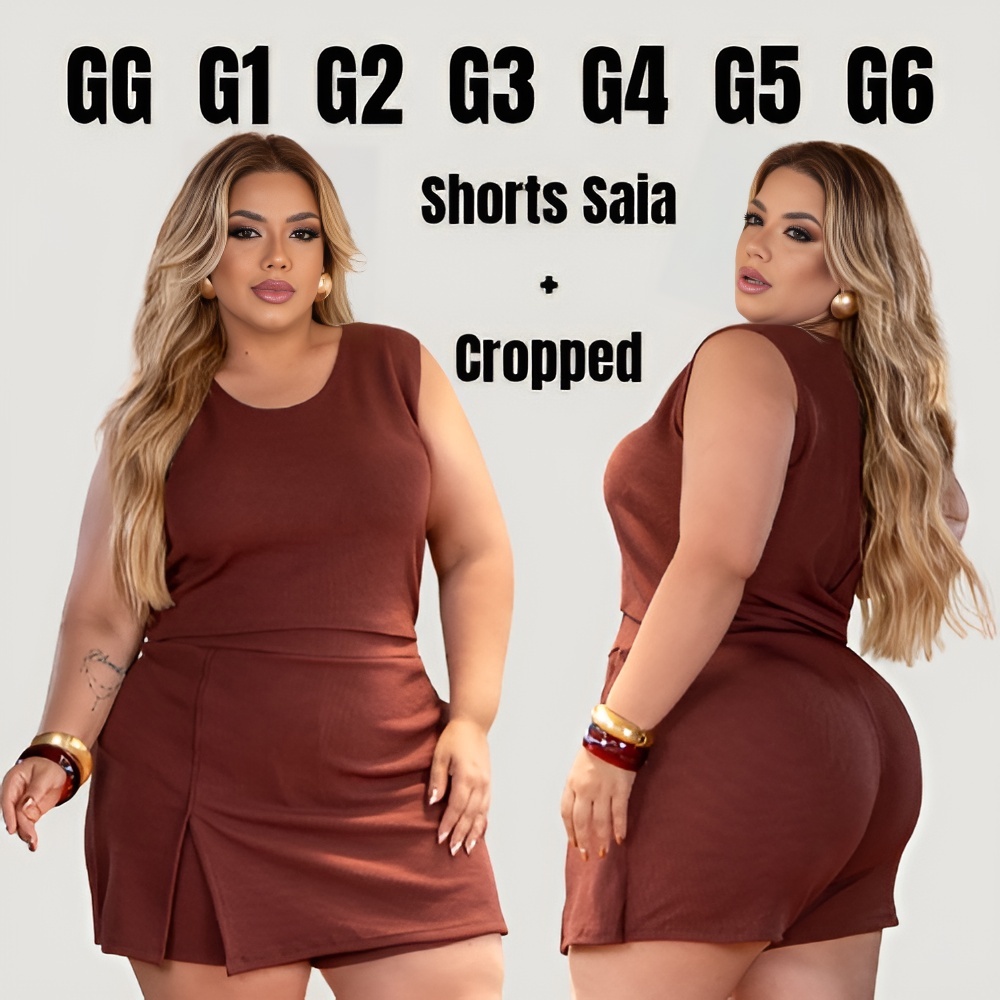Conjunto Plus Size Cropped Short Saia Feminino Malha Premium em Oferta na Shopee