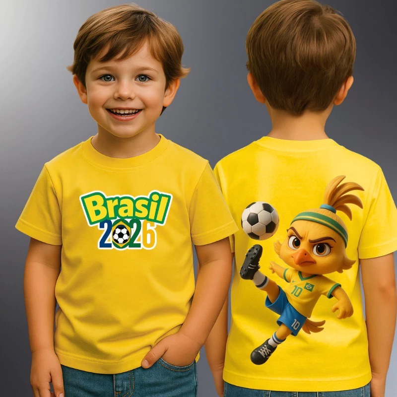 Camiseta Criança Unissex Brasil Time Torcida Moda Casual Verão Dia a Dia Bandeira Moda Infantil