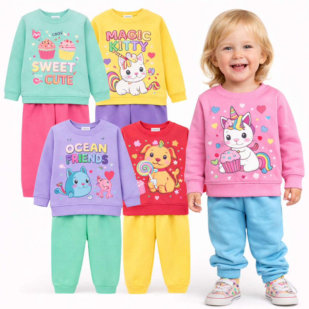 Kit Sortidos 2 ou 6 Peças Moletom de Inverno Infantil Menina Conjuntos de Moletom Infantil Bebê Feminino Inverno