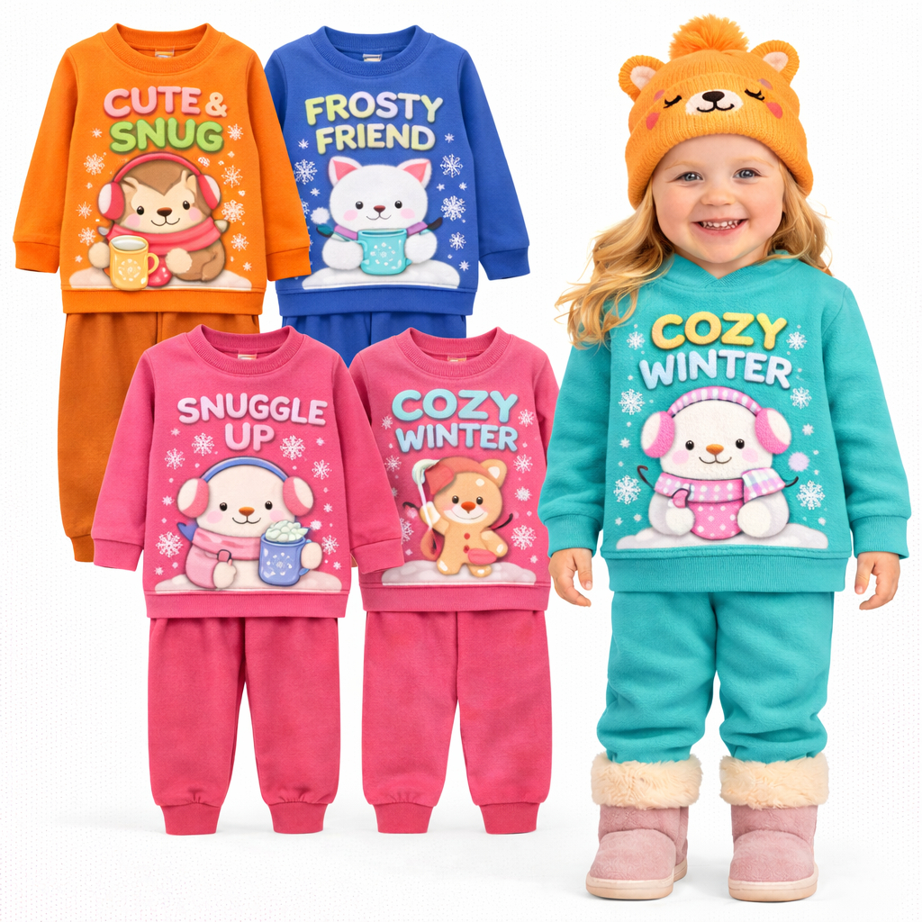 Kit Sortido 2 ou 4 Peças Roupa de Inverno Menina  Conjunto De Moletom Infantil Inverno Bebê Feminino Flanelado Peluciado