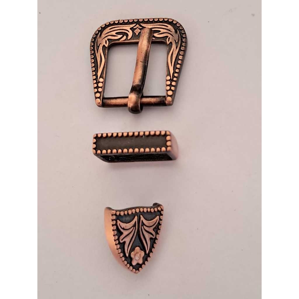 Kit Fivela Passador e Ponteira Cobre Envelhecido