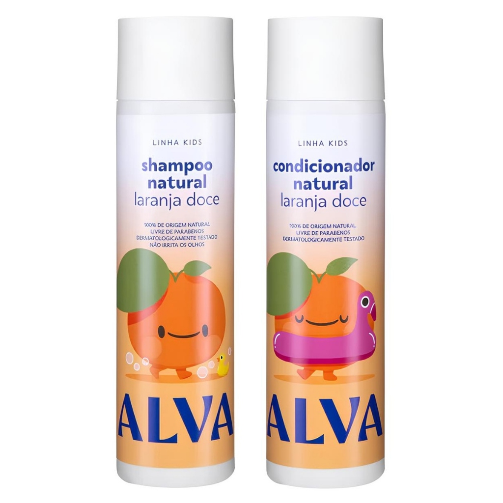 Kit Shampoo Natural Laranja Doce Infantil 250ml Alva + Condicionador