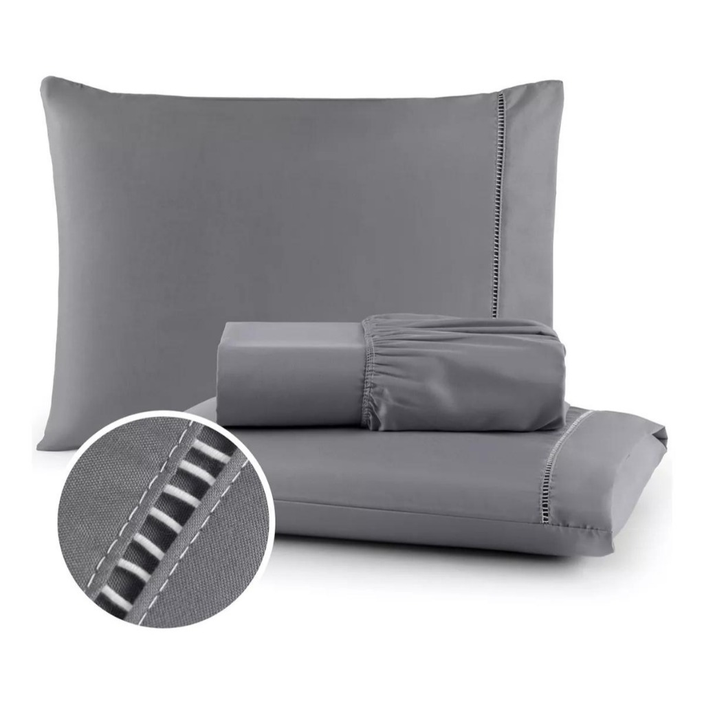 Jogo de Lençol Micropercal Cama Solteiro Casal e Queen 400 Fios Com Fronhas em Ponto Palito Toque Macio Durável