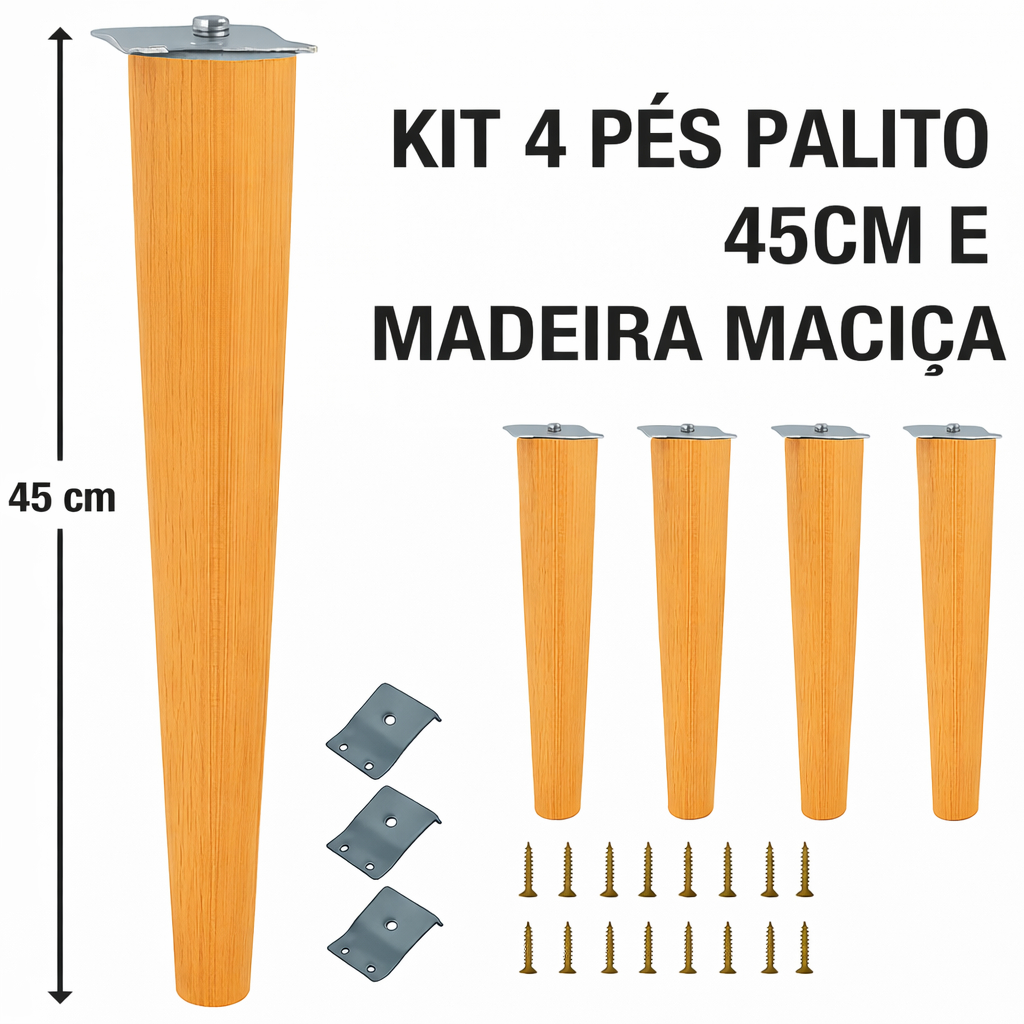 🎉 Kit Completo Pés Palito 45 cm + Chapinhas + 16 Parafusos para Fixação