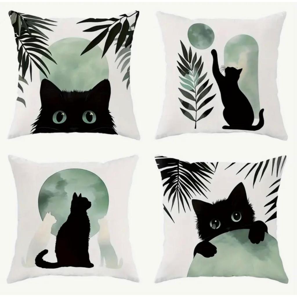 KIT 4 CAPAS DE ALMOFADAS GATO PRETO NA LUA IDEAL PARA DECORAÇÃO TAMANHO 45X45 em Oferta na Shopee
