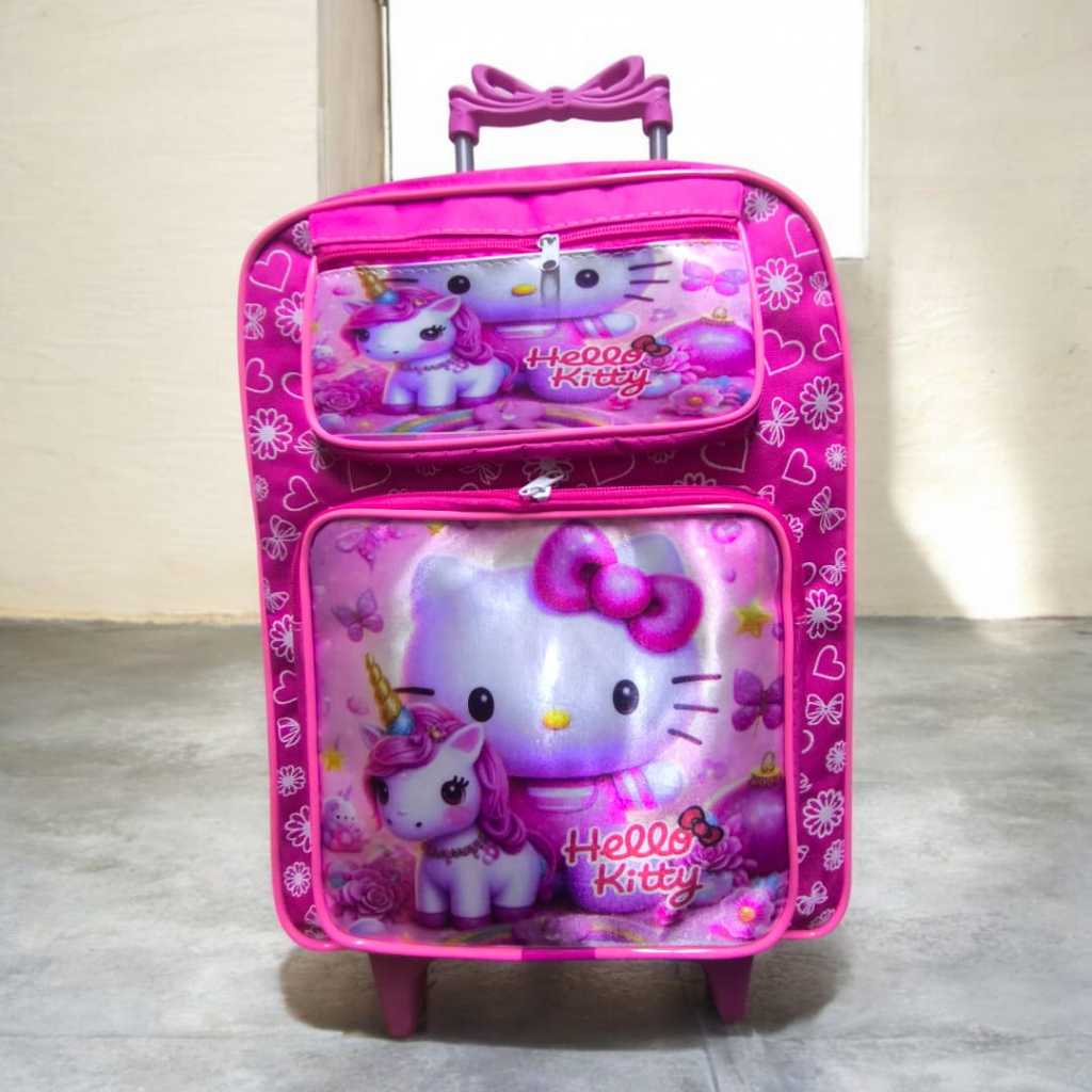 Kit mochila escolar Hello Kitty  -Carrinho com Rodinhas - Menina - Feminino