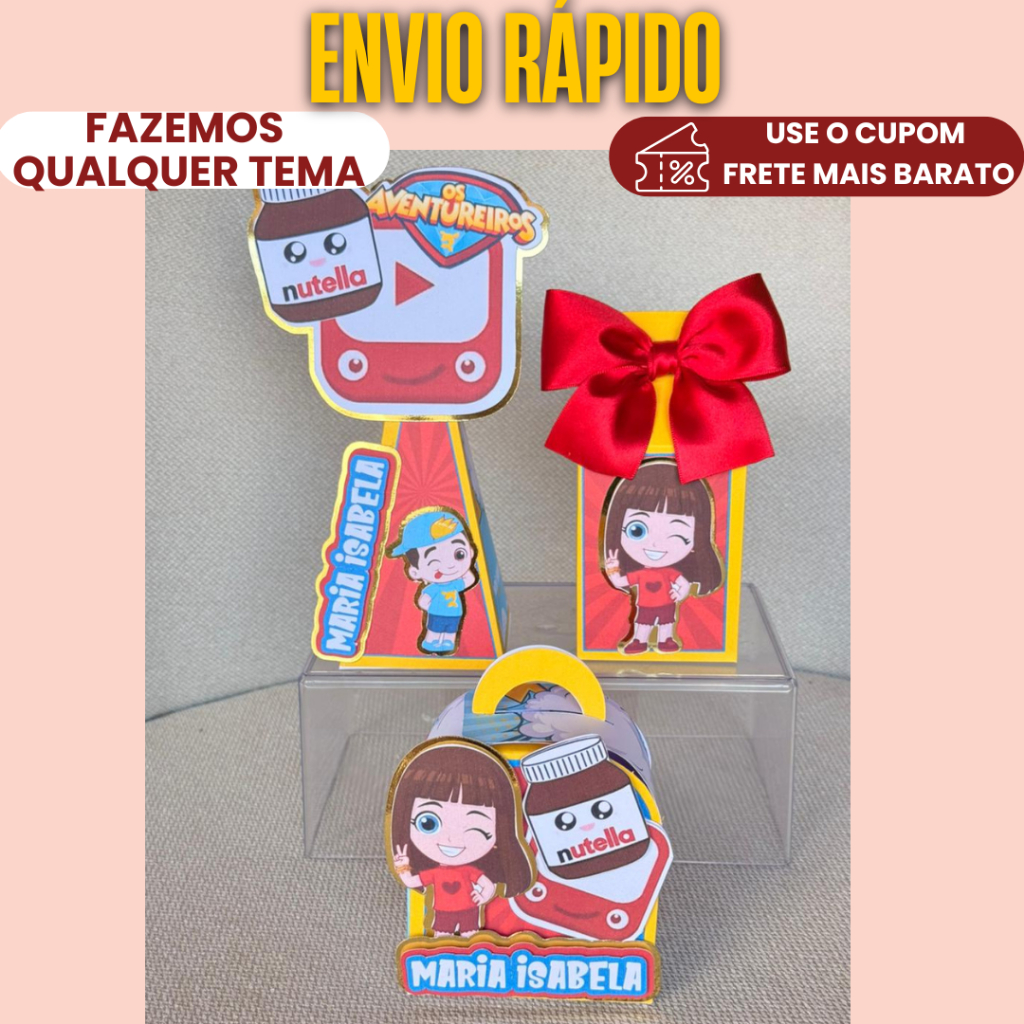 Lembrancinha Personalizada Clássico Lucas Neto e os aventureiros C/ APLIQUE 3D caixinha festa aniversário PEGUE E MONTE