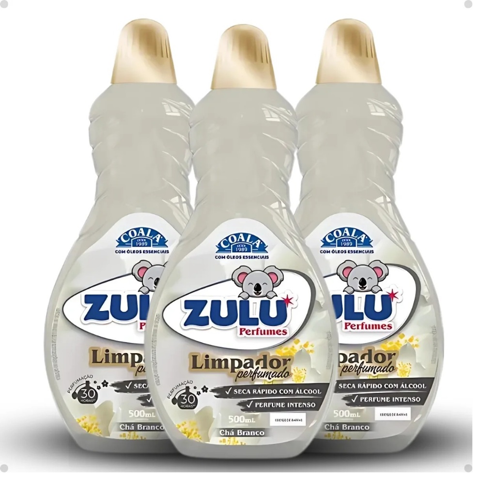 Kit Coala Zulu Perfumes: 3 Limpadores Perfumados Chá Branco 500ml