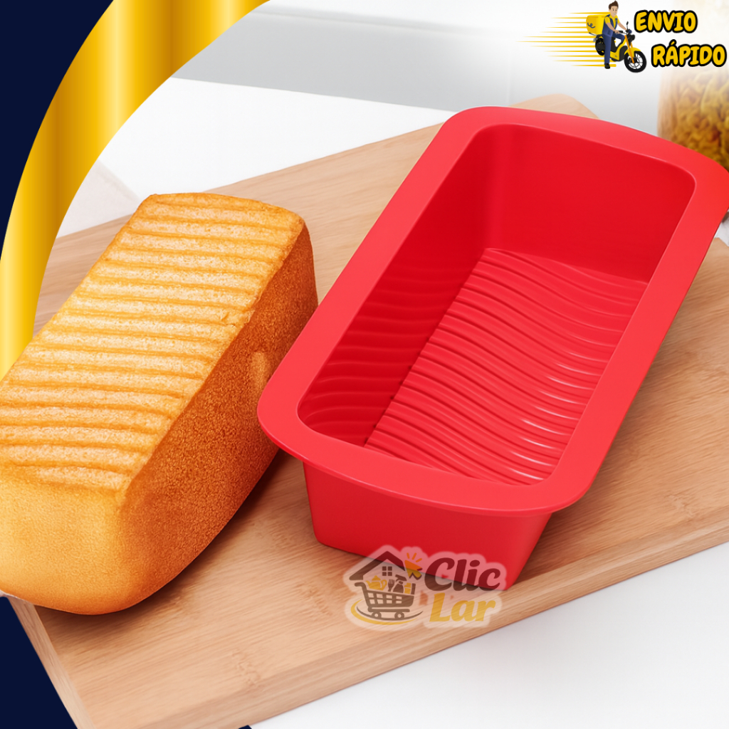 Forma de Silicone Pão Bolo Torta Antiaderente Assadeira Retangular 08x14x27cm
