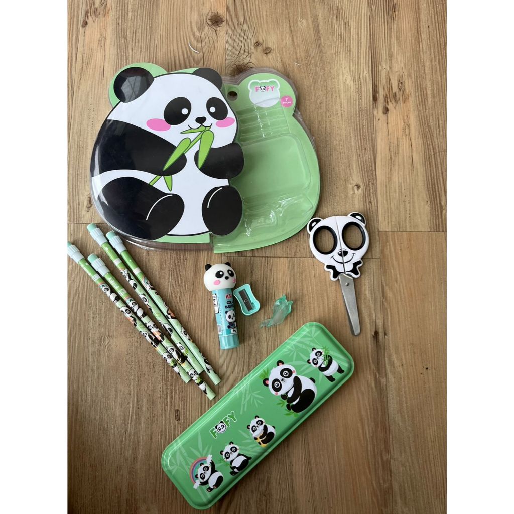 Kit Escolar Panda Completo Infantil – Estojo, Lapis, Tesoura Sem Ponta e Cola – Volta as Aulas
