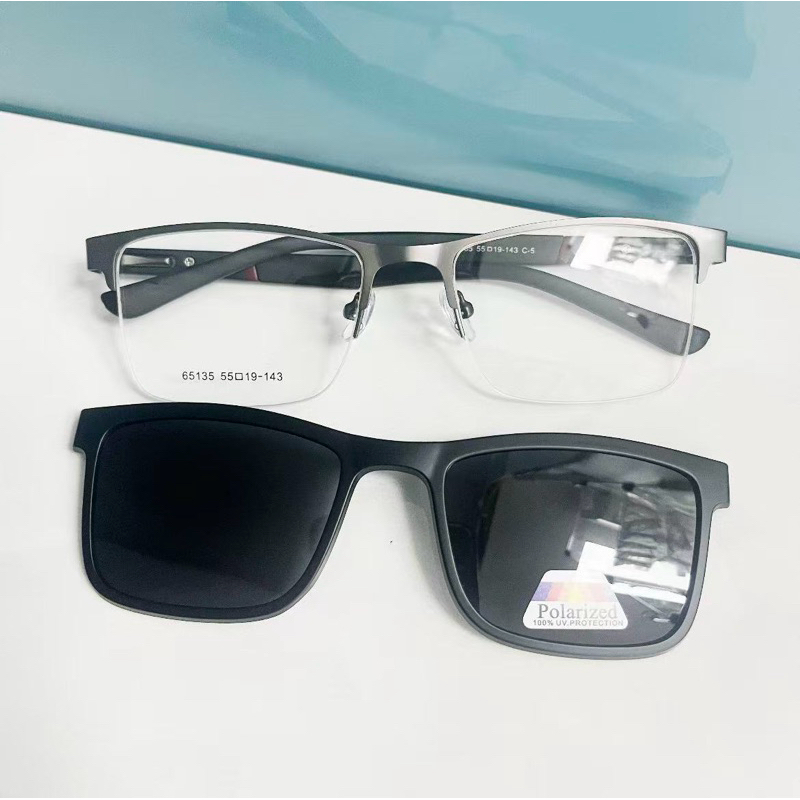 Óculos Para Grau Clipon Masculino 2 Em 1 Em Metal Quadrado Resistente Original com lente polarizado