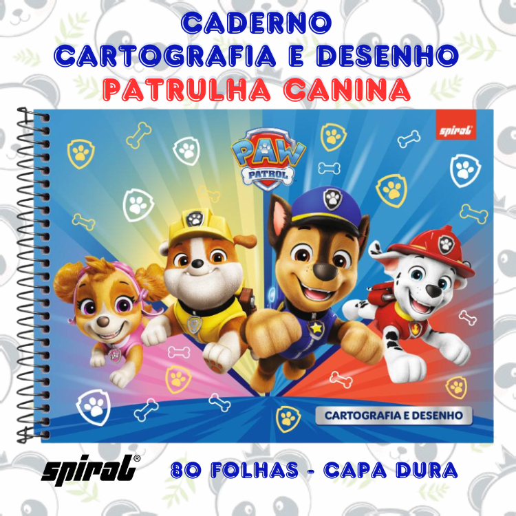 Caderno Cartografia e Desenho Capa Dura Patrulha Canina Paw Patrol Turma 80 folhas | Spiral