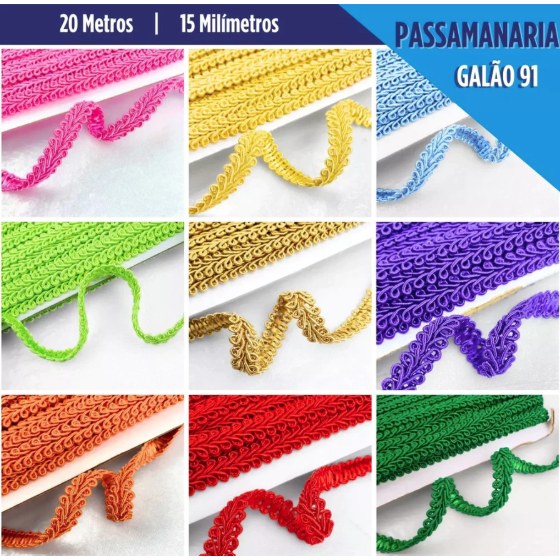 Passamanaria - Fita Galão - Rolo C/ 10 Metros Diversas Cores - 91 - 15mm Nybc
