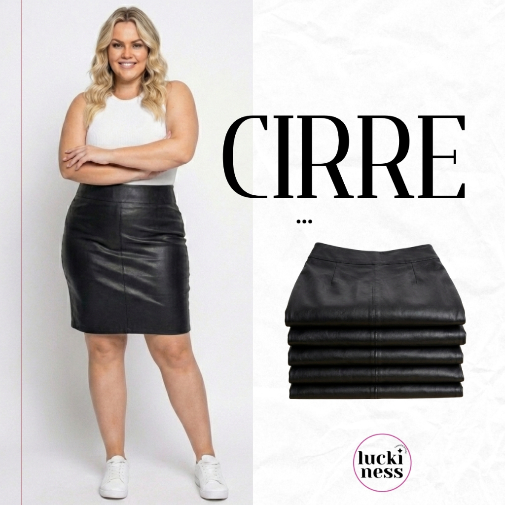 Saia Secretária de Cirre com Elastano Couro Fake Plus Size em Oferta na Shopee