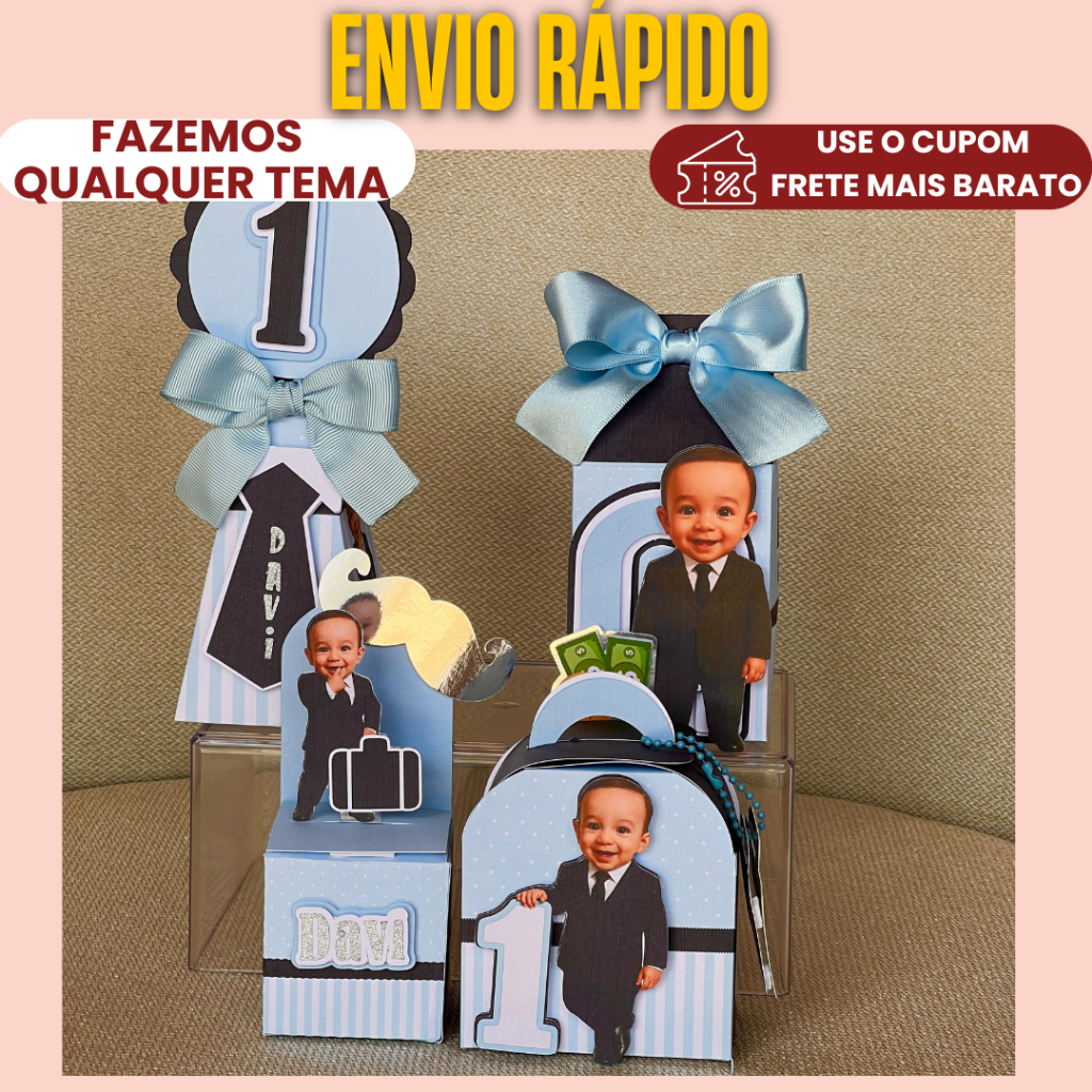 Lembrancinha Personalizada Poderoso chefinho c/ mascote/caricatura |COM APLIQUE 3D/ Caixinhas - PEGUE E MONTE