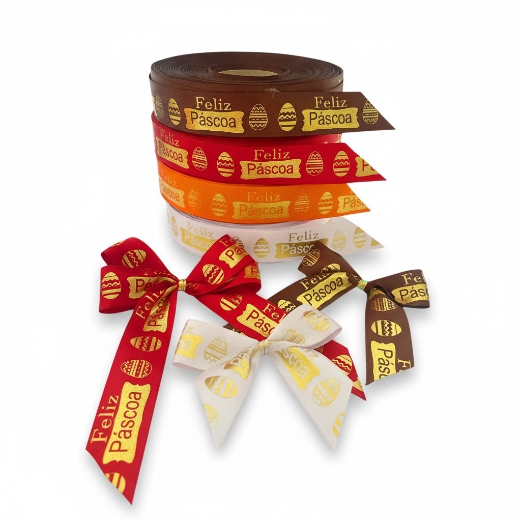 Fita de Cetim Feliz Páscoa 22mm | Hot Stamping | 5m 10m 50m | Embalagem Ovo de Páscoa em Oferta na Shopee