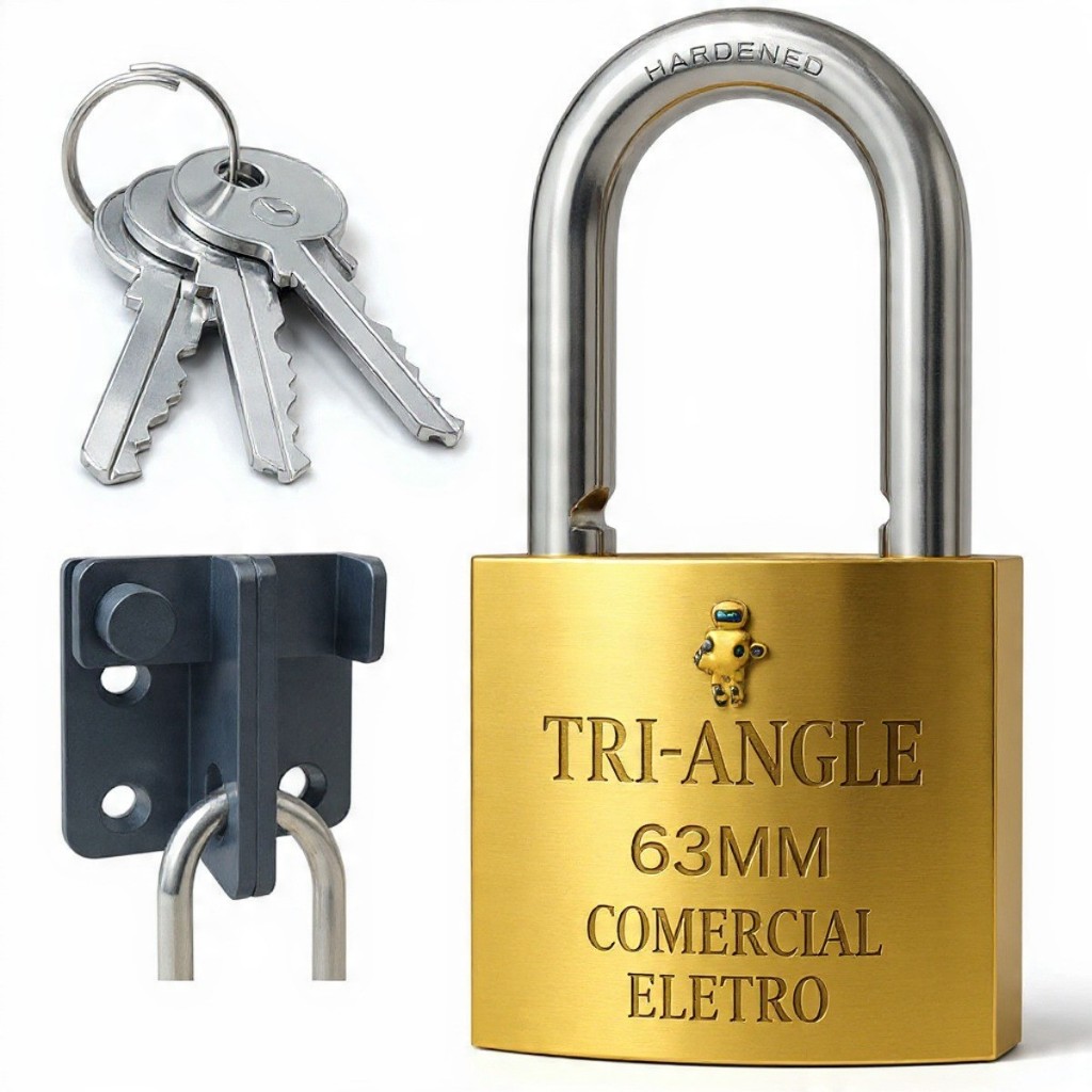 Cadeado TrianGle 63mm Grande Para Portão Garagem Deposito Armazem Fazenda Haste em Inox