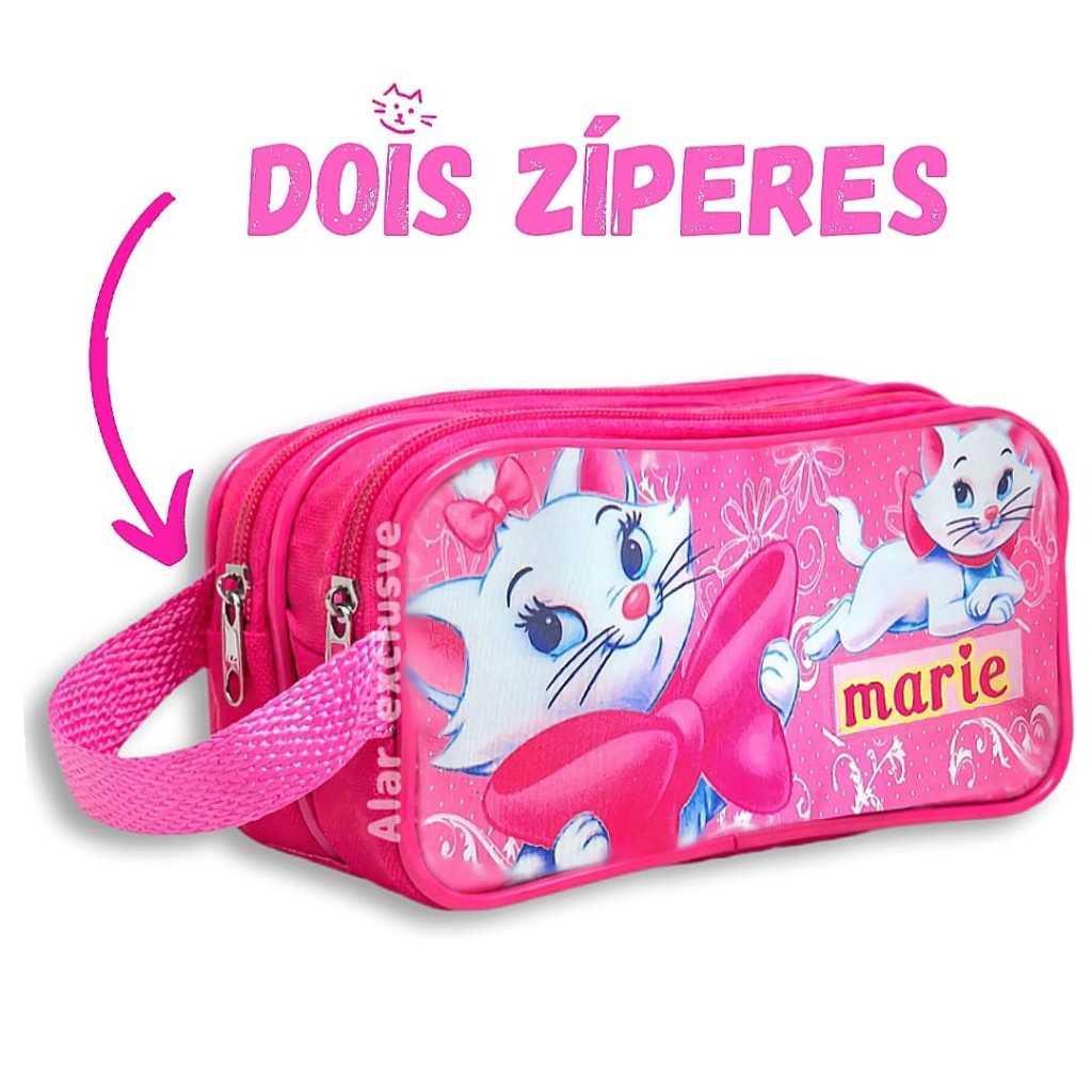 Estojo Escolar Infantil Gata Marie Dois Compartimentos e Alça em Oferta na Shopee