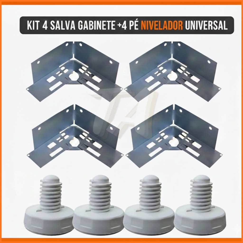 Kit 4 Salva Gabinete + 4 Pé Nivelador Para Maquina De Lavar Roupa Universal Completo