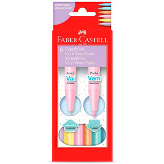 Canetinha Colorida Ponta Vai e Vem Tons Pastel Faber Castell 6 Cores Papelaria Material Escolar Hidrocolor Canetinhas Co