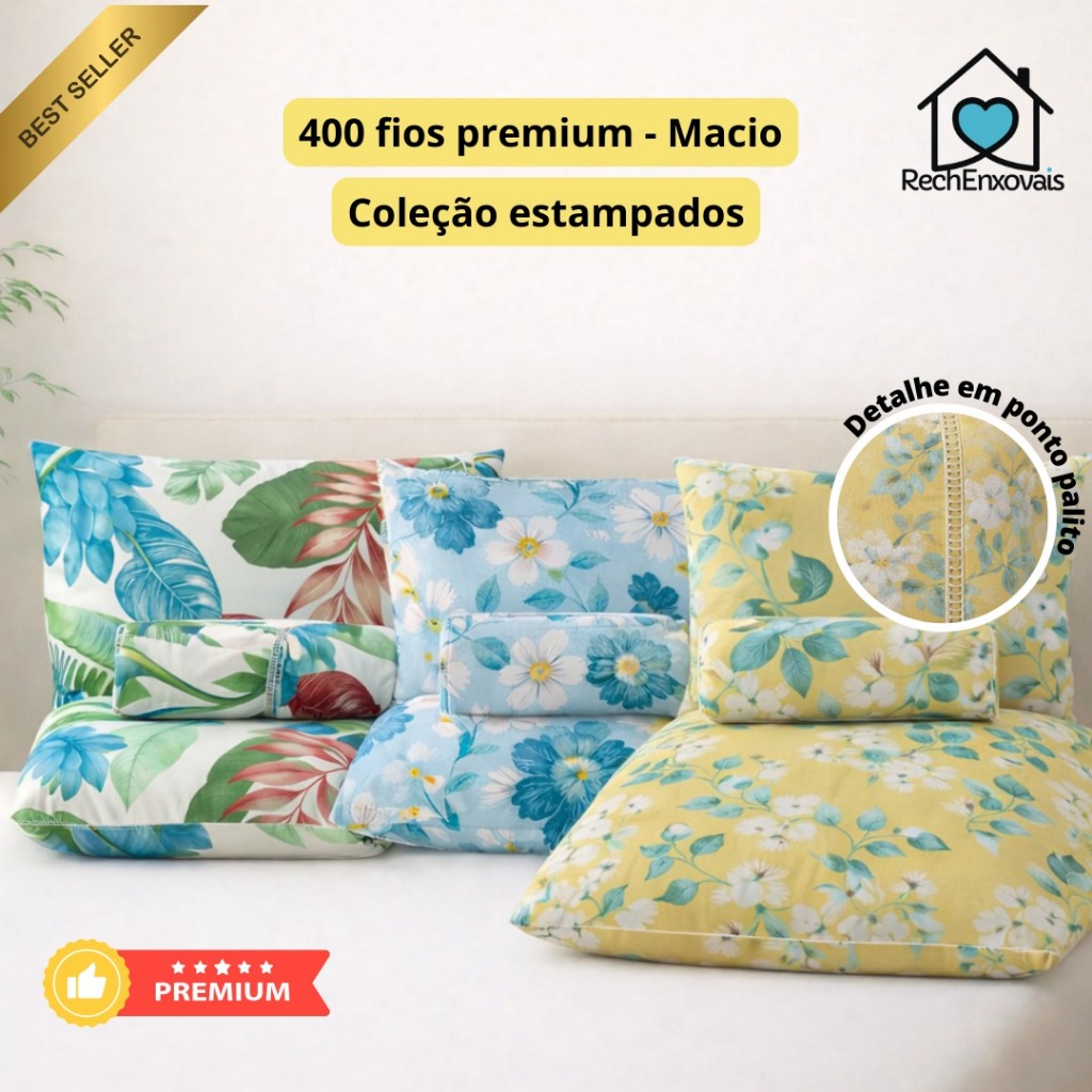 Kit Jogo de Lençol Micropercal 400 fios 03 PEÇAS Ponto Palito - Coleção Estampados
