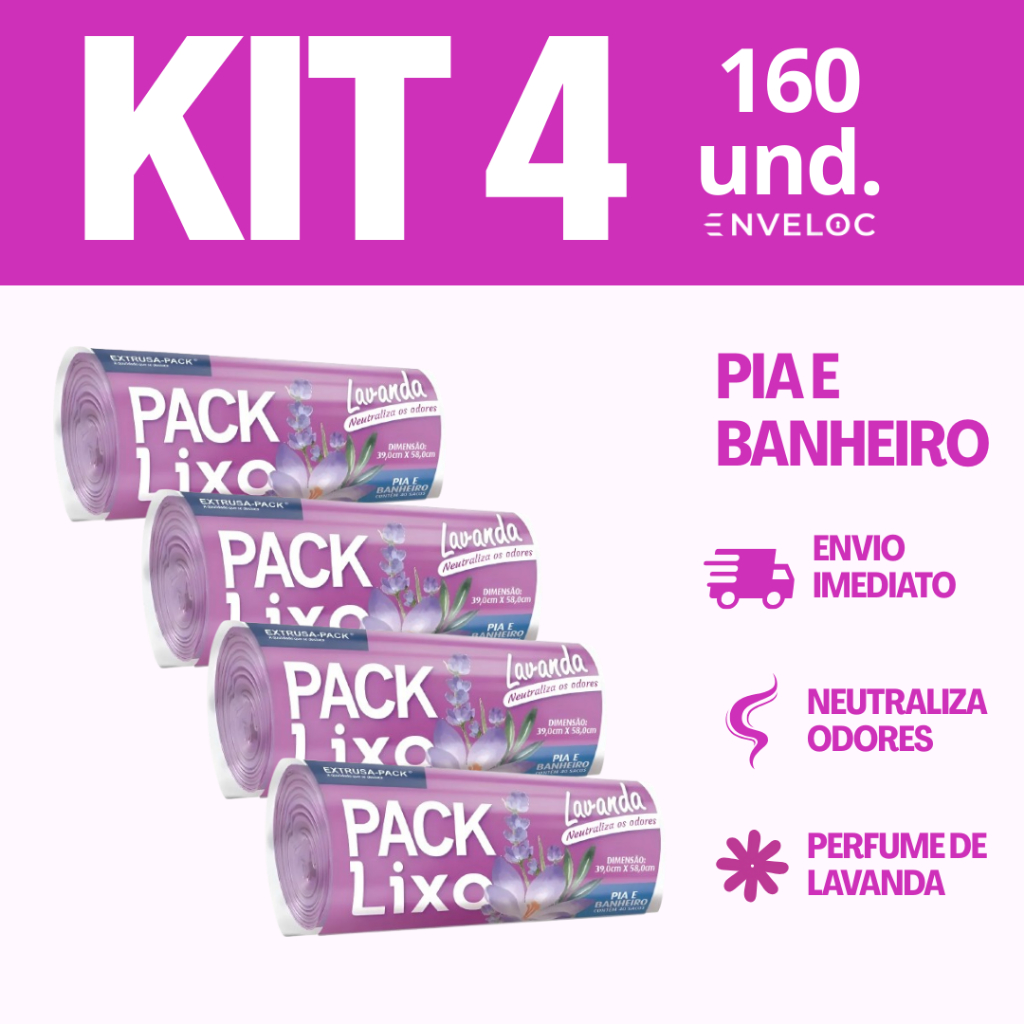 Saco de Lixo Pia e Banheiro Lavanda 38x34cm Kit 4 Pacotes (160 Sacos) Pack Lixo - Extrusa-Pack em Oferta na Shopee