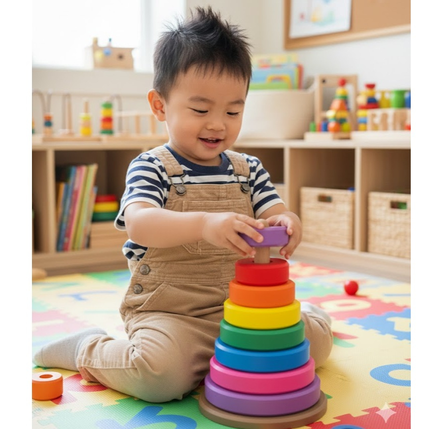Torre de Empilhar Colorida Montessoriana para Bebê e Criança 1 a 4 Anos