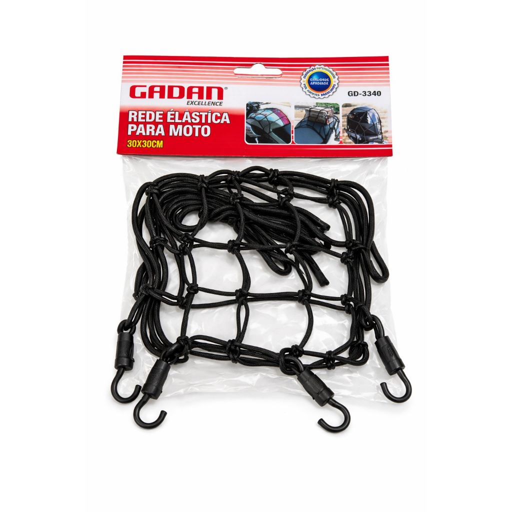 Rede Elástica para Carga 30x30cm GADAN Bagageiro Moto Carro Bike Carga Preta/ Aranha