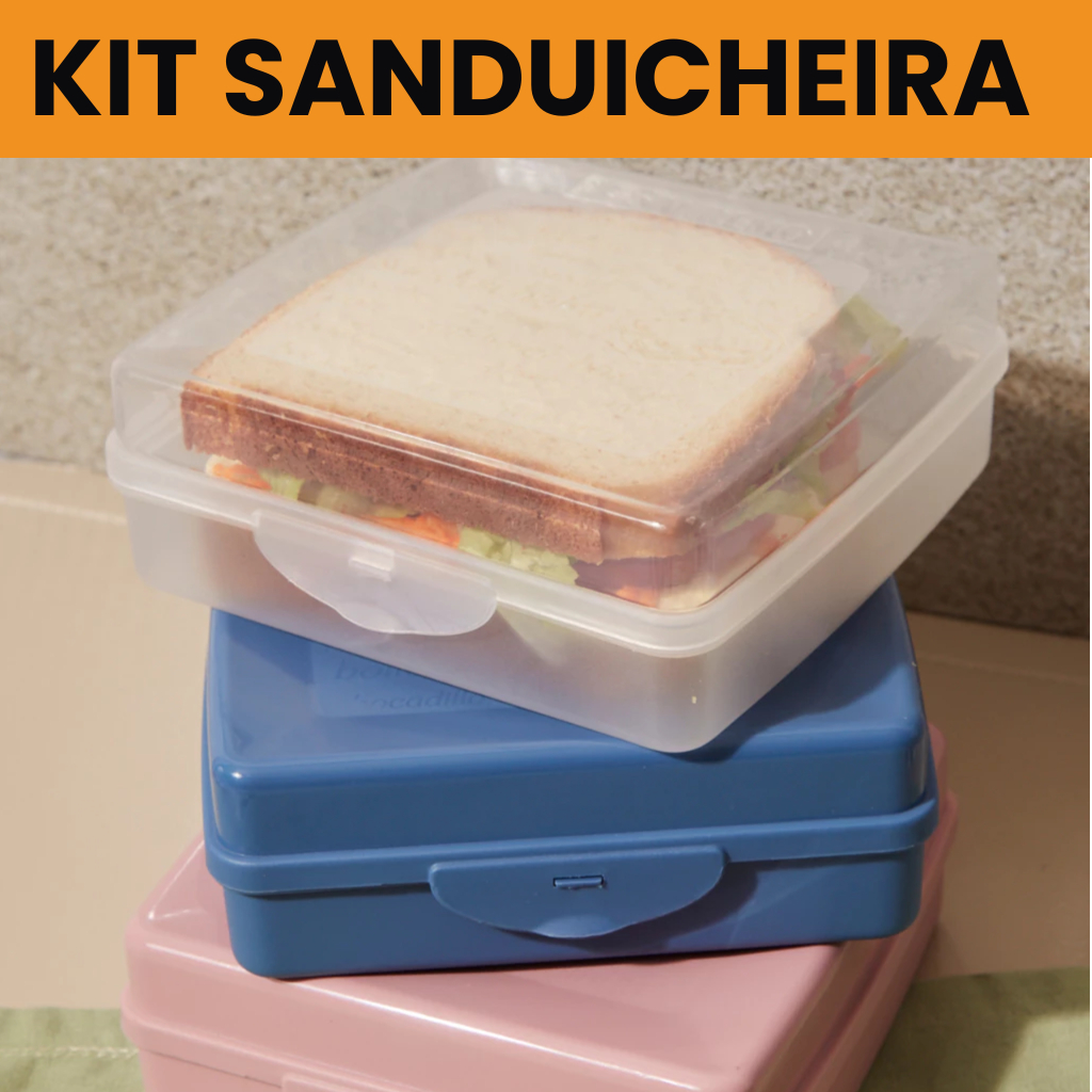 Sanduicheira Plástico Sanremo Rosa Azul Transparente Pote Box Porta Sanduiche Pão Merenda Lanche