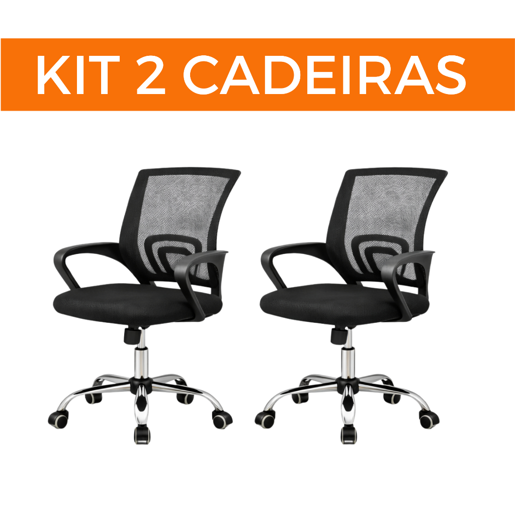 Kit 2 Cadeiras De Escritório Executiva Ergonômica Com Rodinhas Inox e Nylon