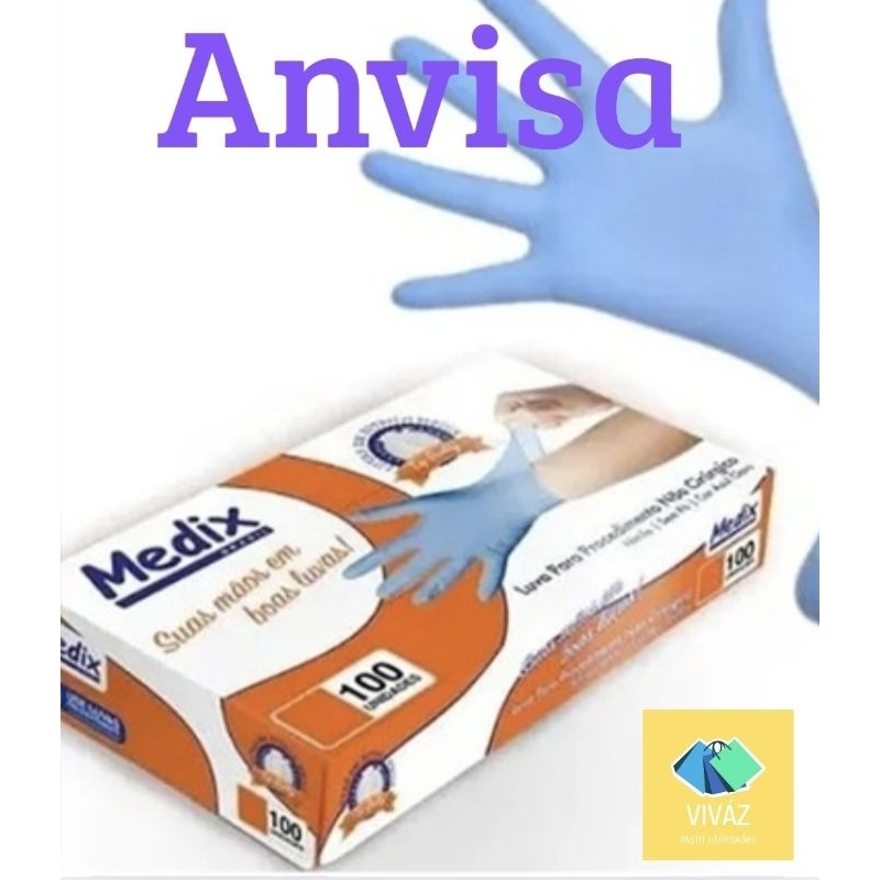 Luva Nitrilica ANVISA, azul. Para dentistas, consultório médico, enfermeira, laboratório,  clínicas de vacinação etc... em Oferta na Shopee